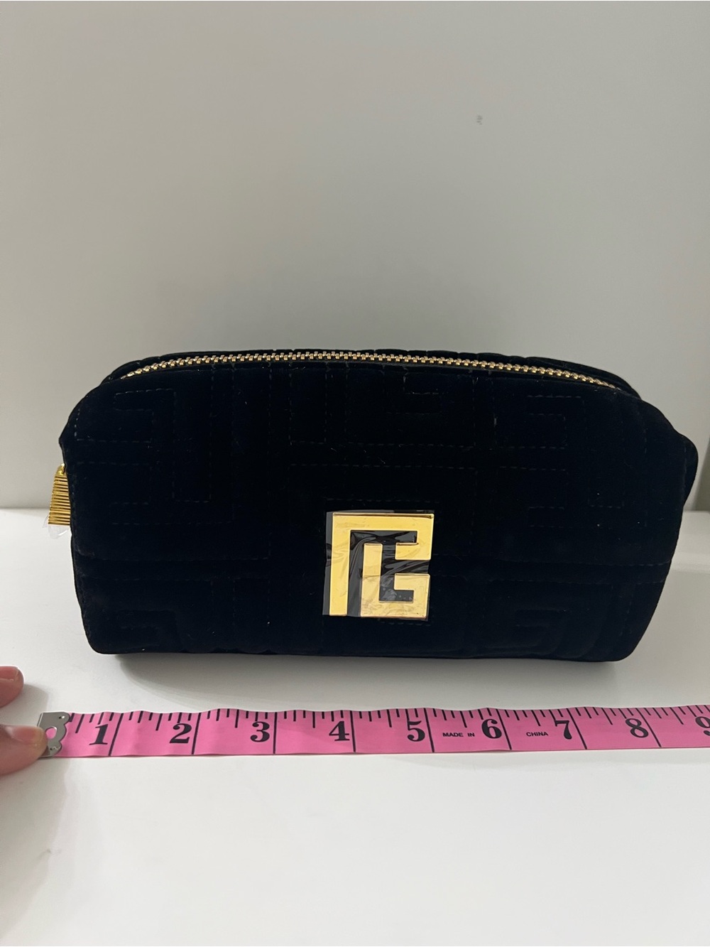 Balmain Black Quilted Velvet Cosmetic Pouch with Gold Hardware - Picture 9 of 10